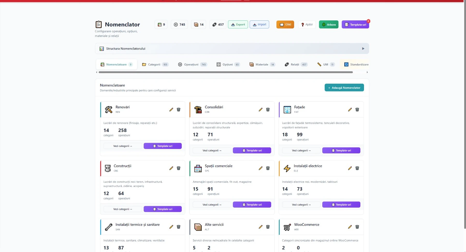 Sistem intern BusyBeaver — nomenclator cu 745 operațiuni standardizate